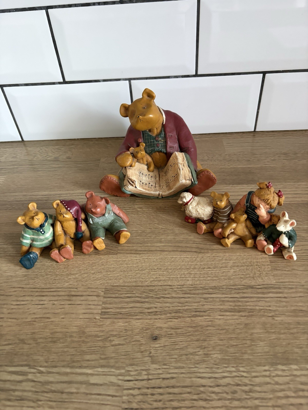 Set 3 Vintage 1995 Peter Fagan Bear & Me Figurines Set Reading Sheep Mouse