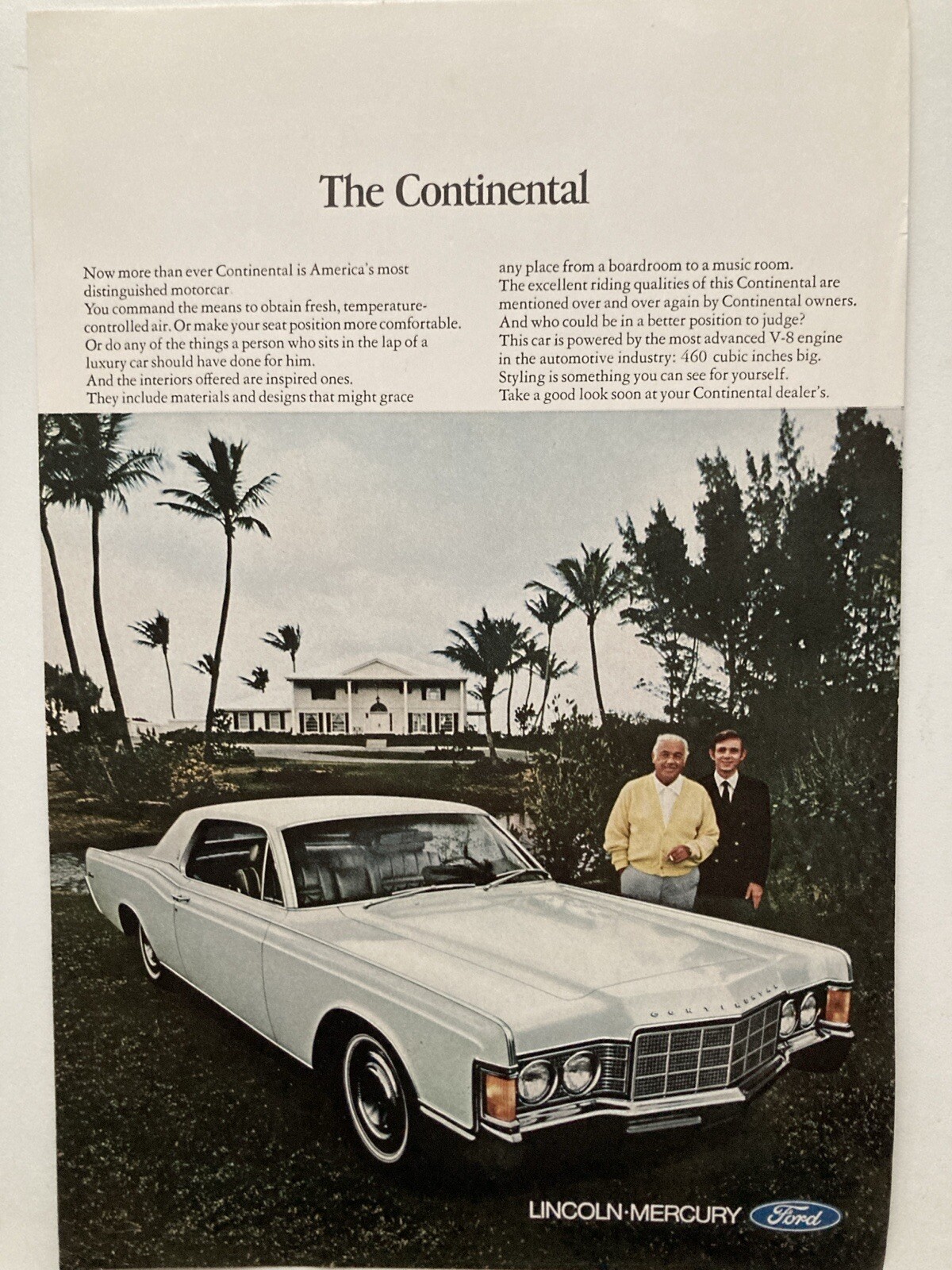 1969 Lincoln Continental Print Ad White America\'s Most Distinguished