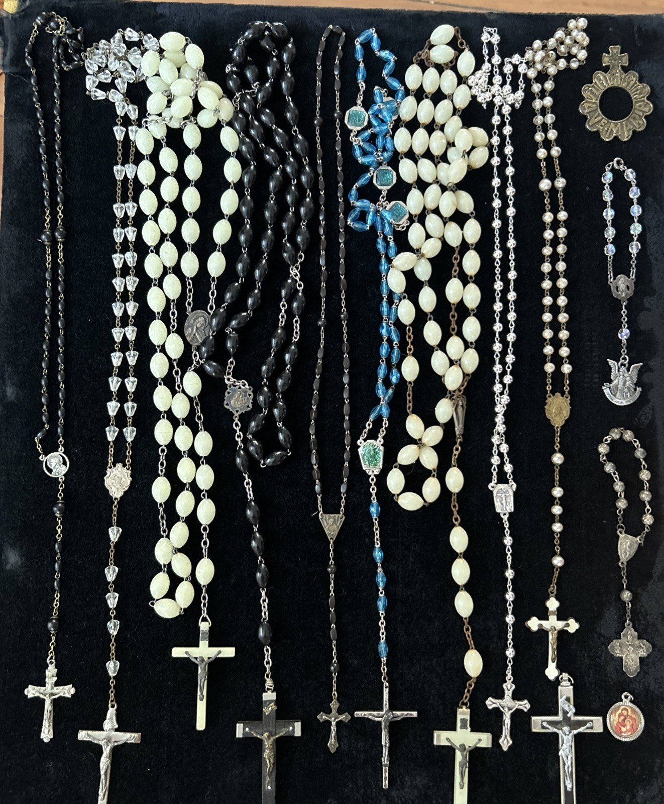 13 pc Vintage Lot Religious Rosary cross glow in the dark Italy Germany