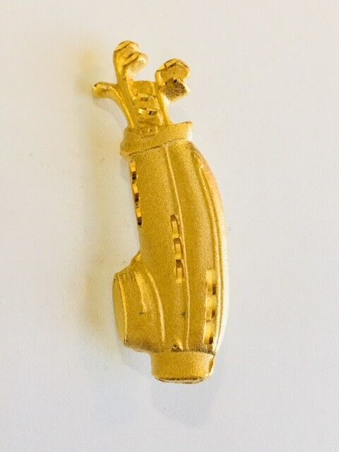 Golf Clubs + Bag Pin Brooch Brass Tone Or Gold Tone Vintage Golfer Golfing