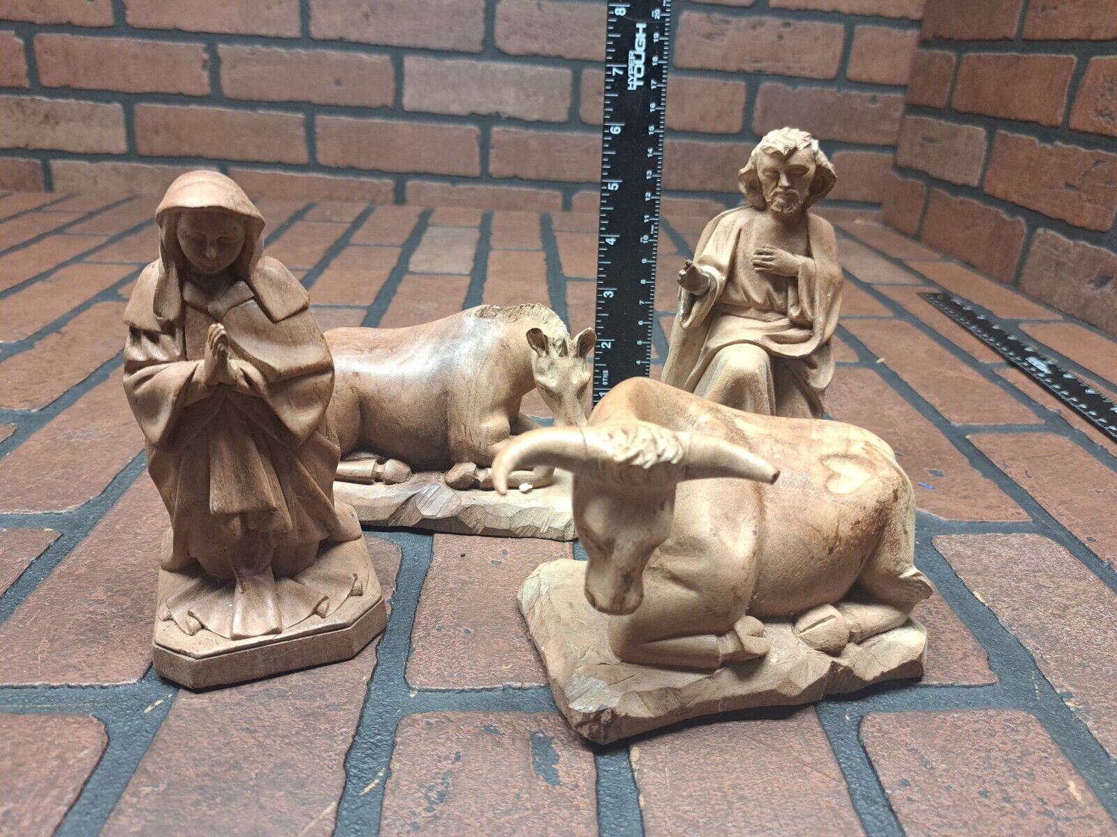 Vintage Hand Carved Wooden Nativity Religious Figures 