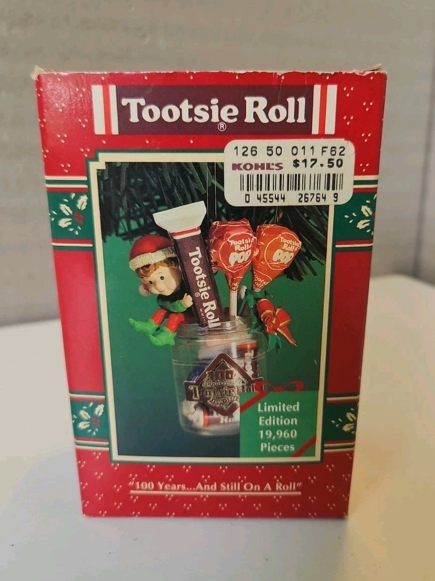 1996 Enesco Tootsie Roll Elf Christmas Ornament 100 Yr Anniversary In Box