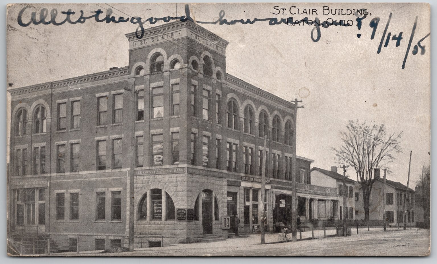 St. Clair Building Eaton Ohio 1908 Postmarked Vintage Postcard