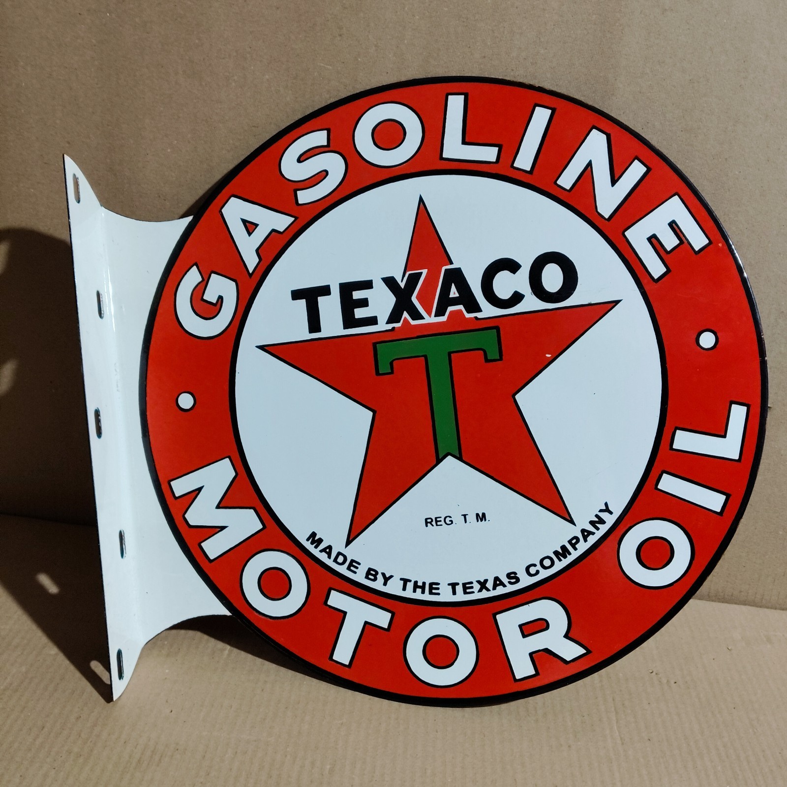 Texaco Gasoline Motor Oil Porcelain Enamel Sign  19.5 x 17 Inches 2 Sided