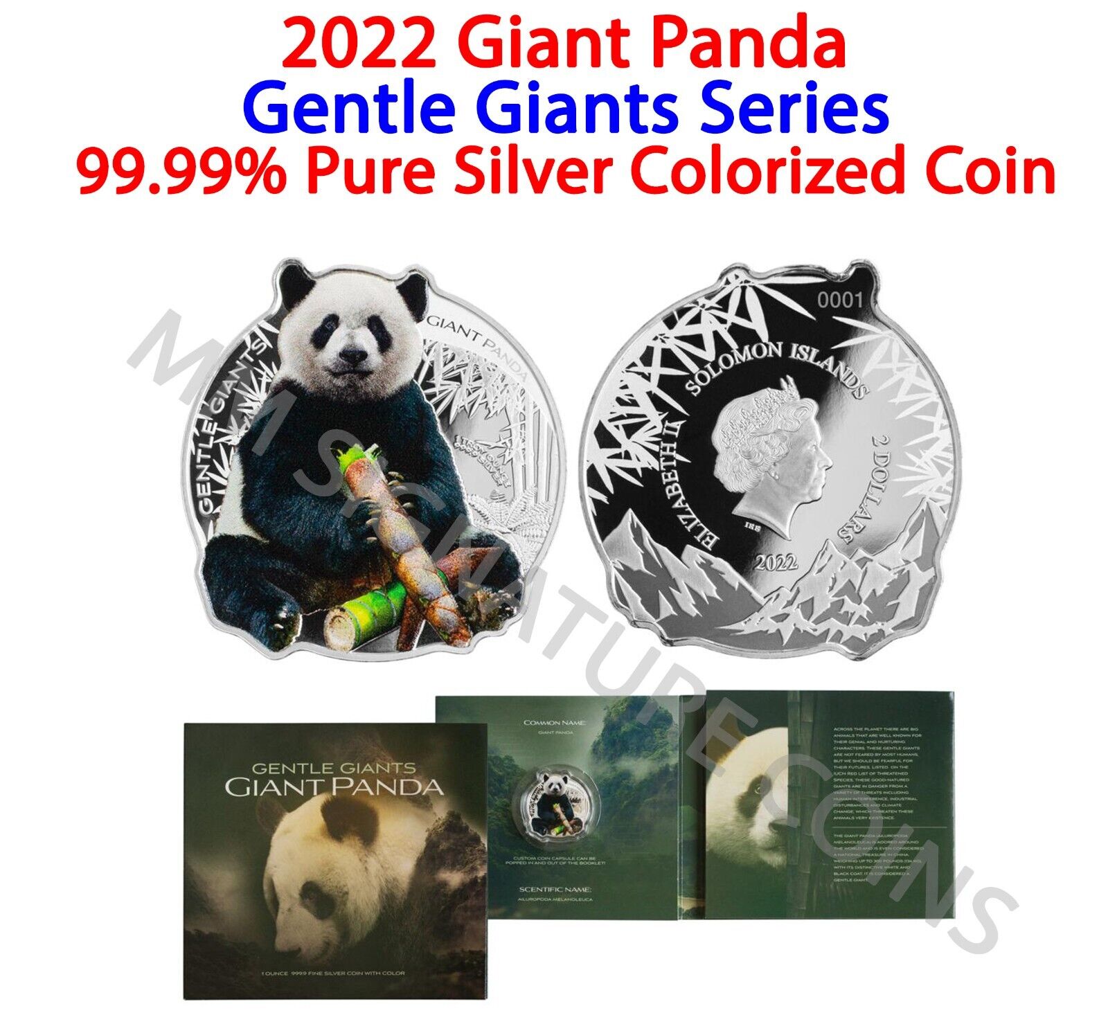 2022 1 oz Silver Giant Panda - Gentle Giants Solomon Islands $2 Coin Pamp .999