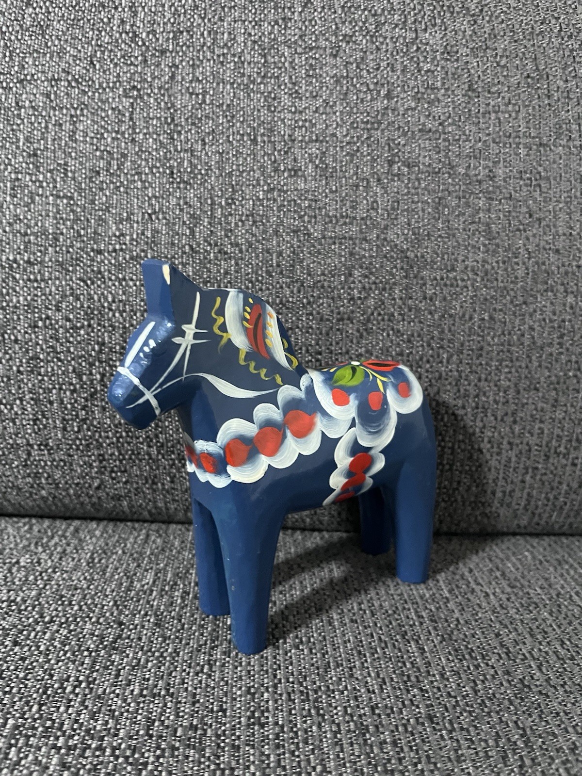 Nils Olsson 2.5”x3” Dala Horse Blue Hand Painted Swedish Folk Art Dalecarlian