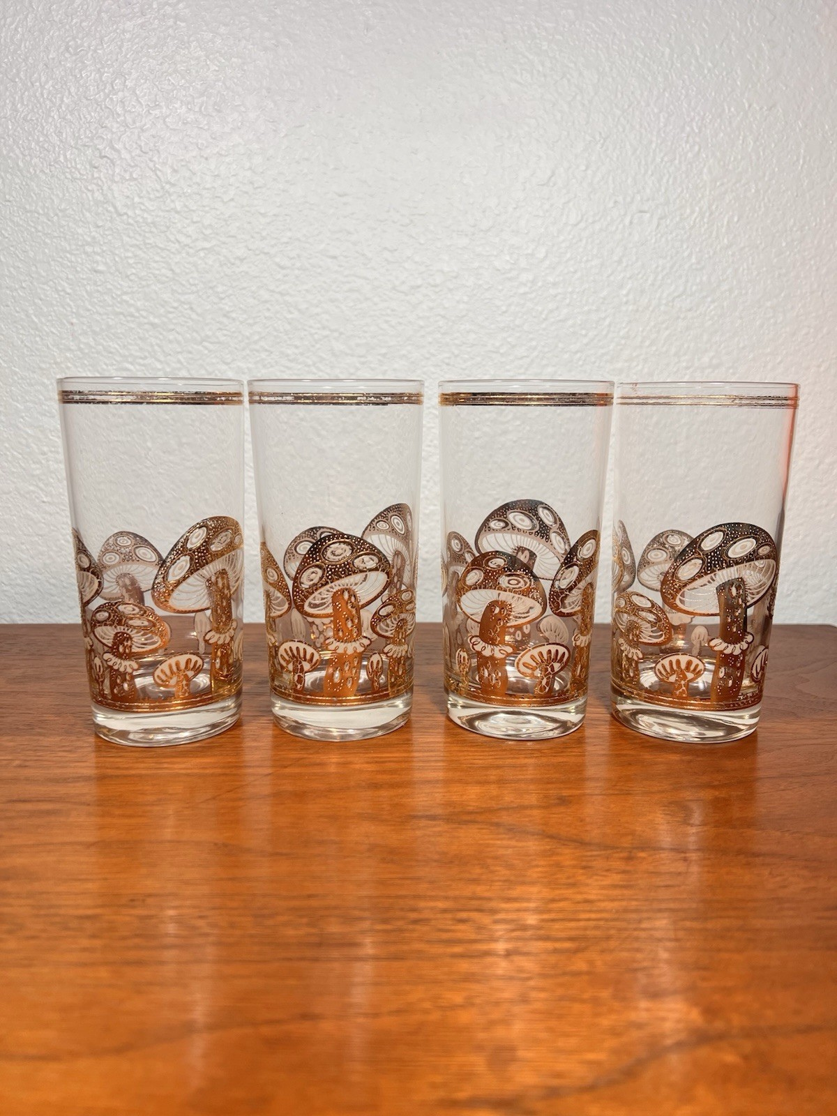 Vintage Culver Mushroom Highball Glasses 22K Gold Set Of 4 MCM Cocktail Glasses