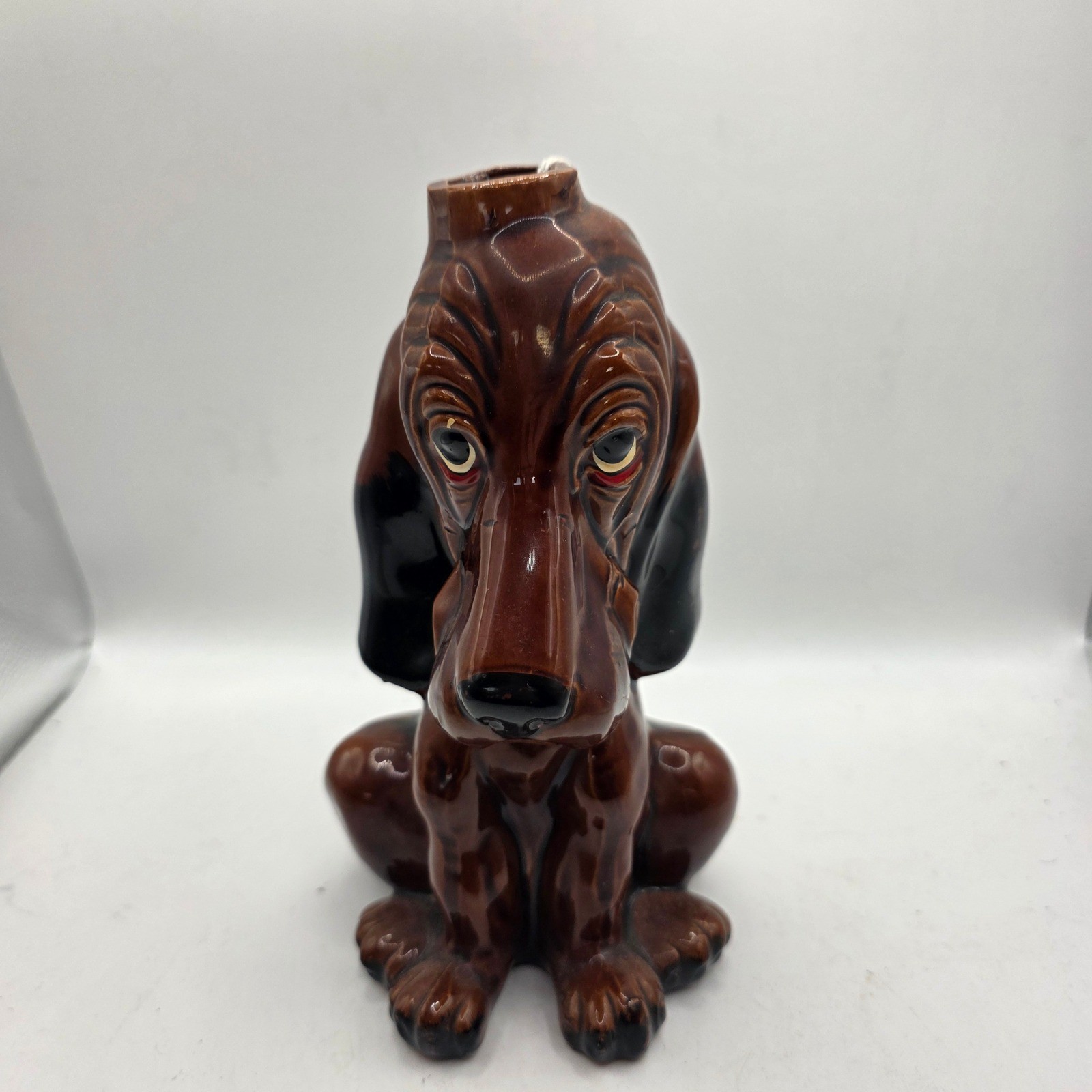 Vintage Enesco Japan Sad Eye Basset Hound Dog Ceramic Vase Planter Brown Kitsch