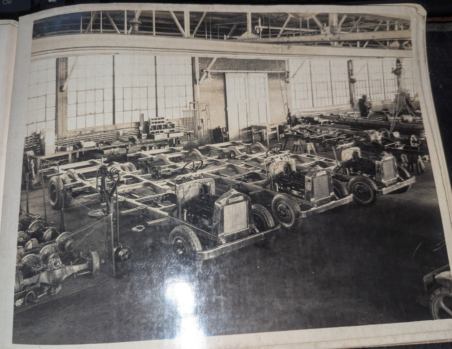 3 ANTIQUE SILVER GELATIN PHOTO 1930s FACTORY FLOOR  CHASSIS MANUFACTURING