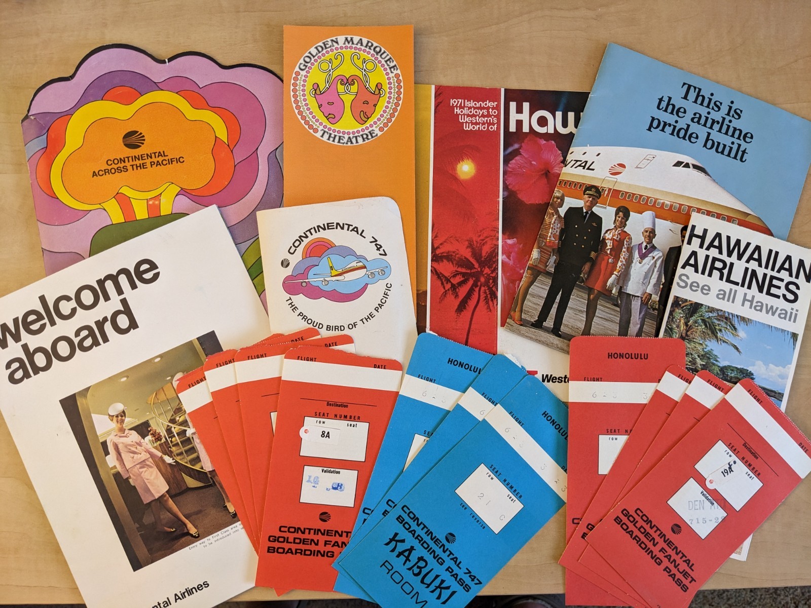 Vintage 1970's Continental, Hawaiian & Western Airline Brochures