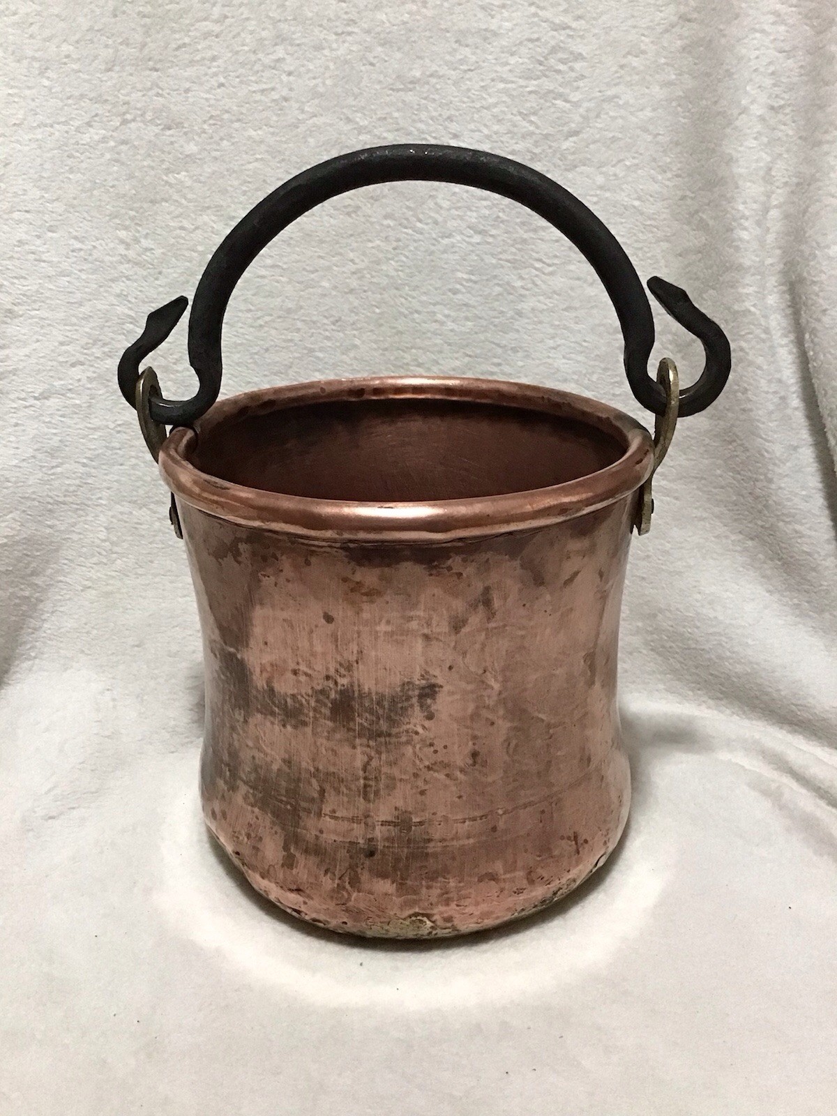 Antique French Hammered Copper Bucket Cauldron Snake Head Handle 9th c.Iron