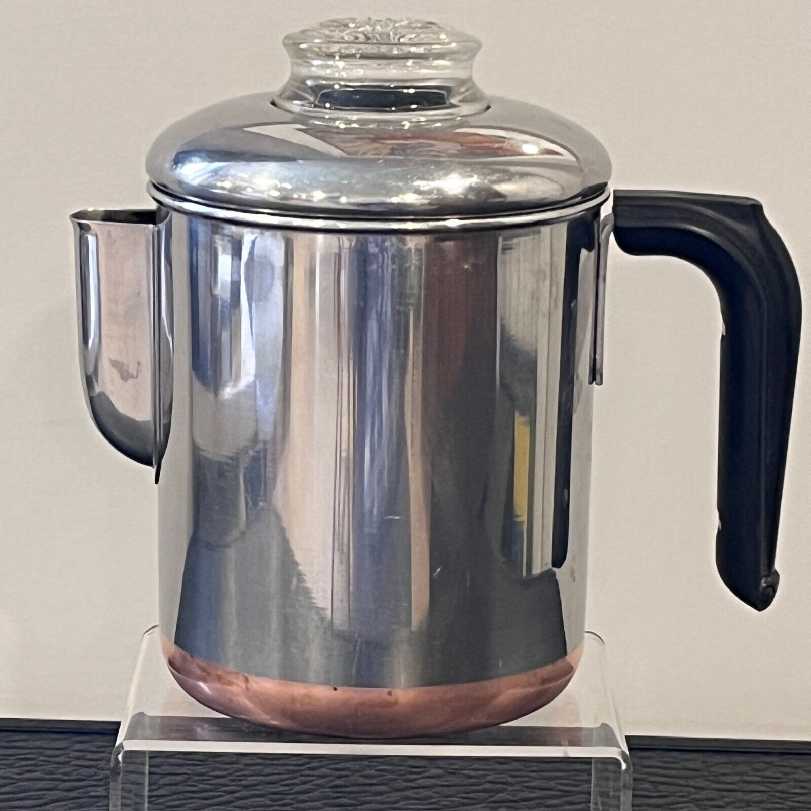 VTG Revere Ware Percolator Coffee Pot 1801 Copper Clad Stainless. Complete.