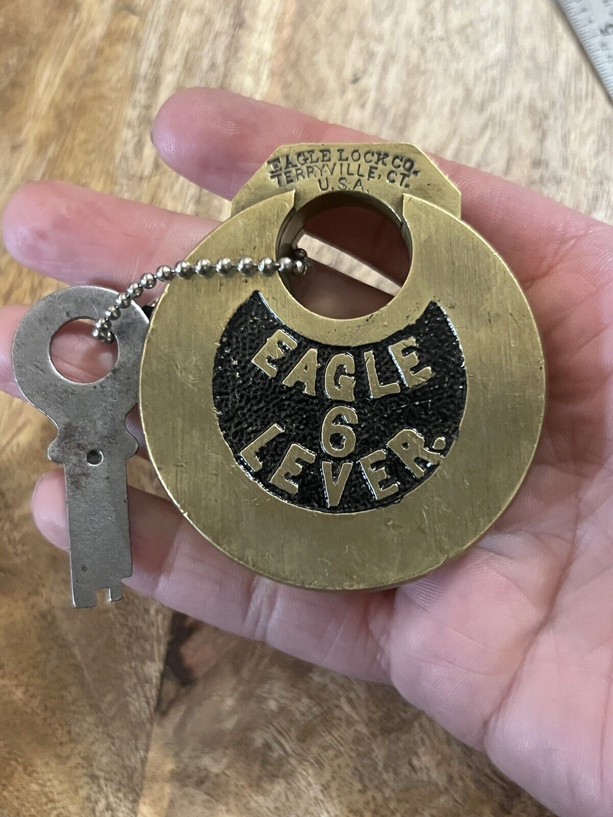 Vintage Old Eagle 6 Lever Pancake Padlock W/ Key Lock