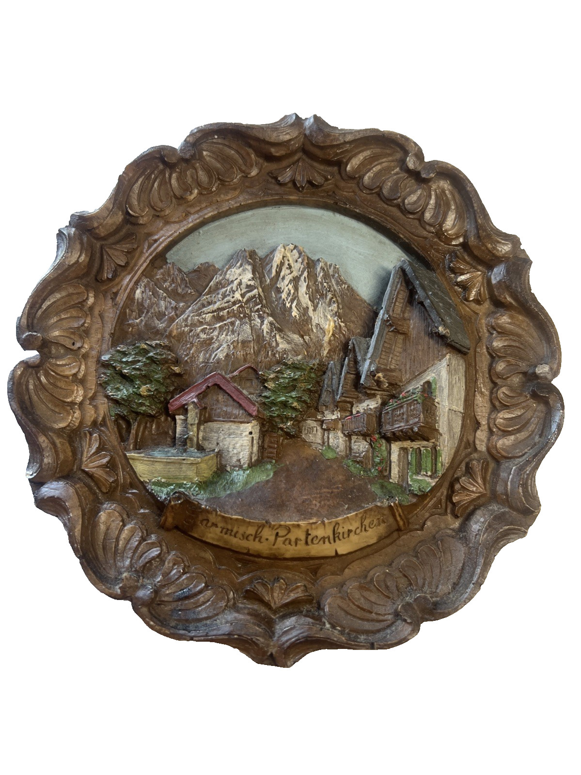 Vintage Garmisch-Partenkirchen 3D Relief Wall Plaque Plate Bavaria Germany