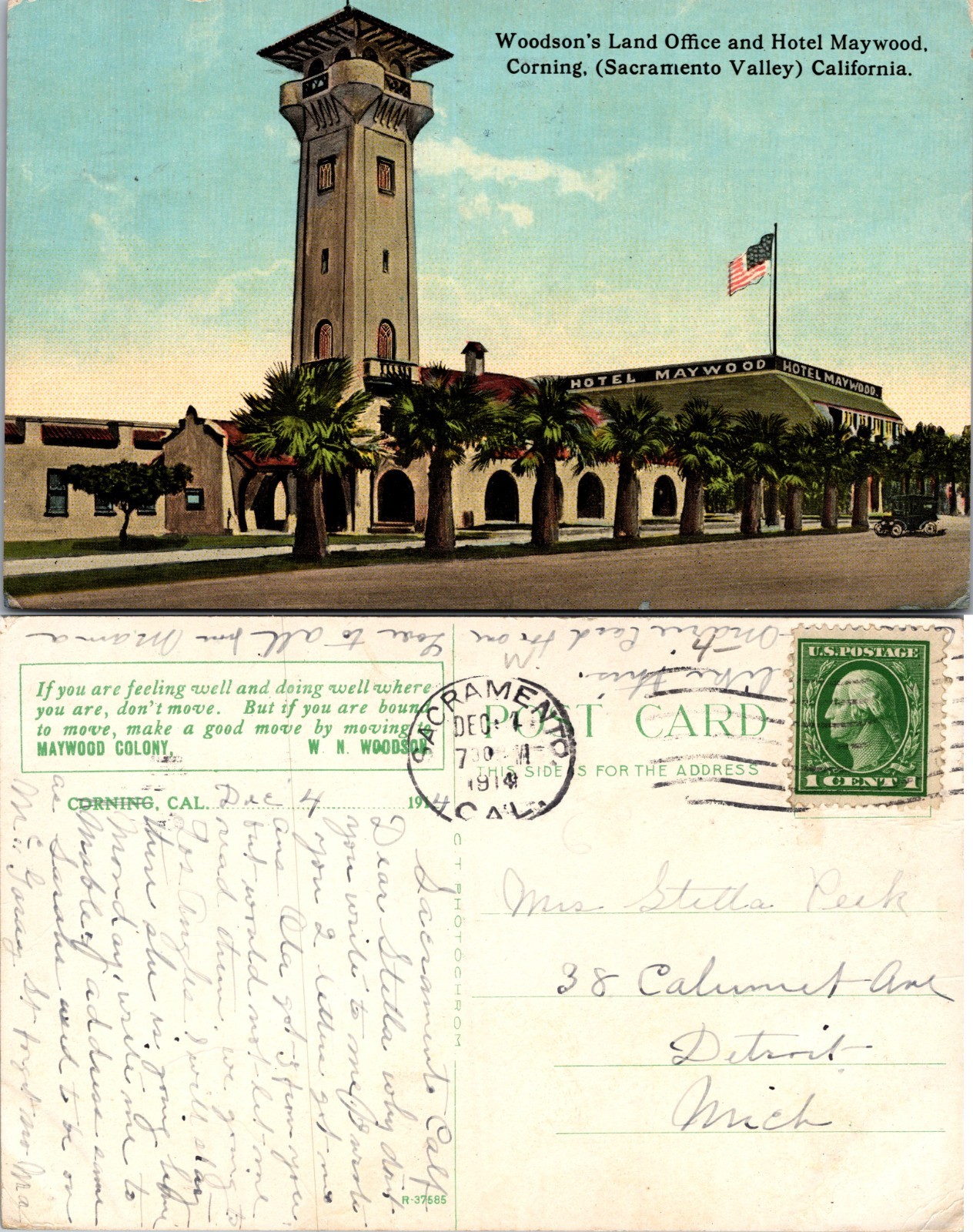 Corning CA Hotel Maywood Postcard