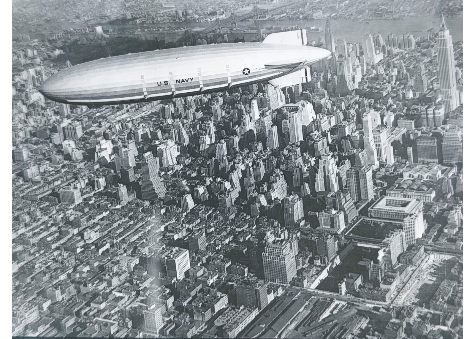 1931 USS Akron Dirigible Airship Over NYC Montage Glass Plate Negative OOAK