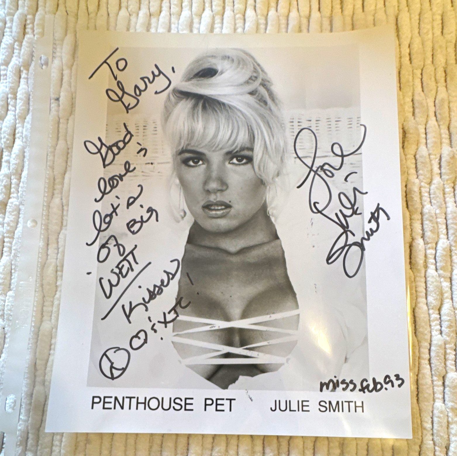 Julie Smith Signed Autographed Penthouse Pet Photo Inscribed to Gary Vintage