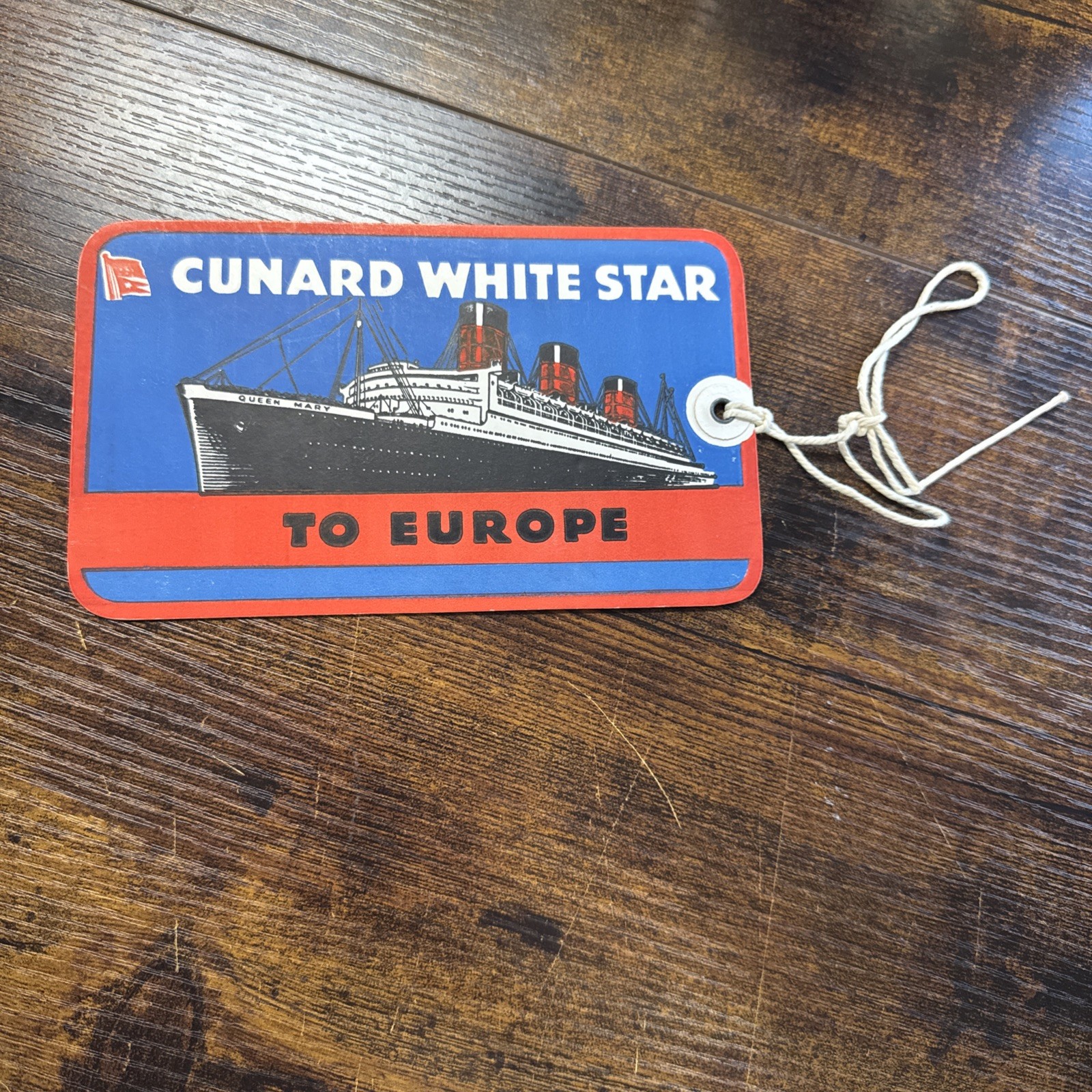 Queen Mary Cunard White Star Baggage Steamship Luggage Label Tag filled out 1948