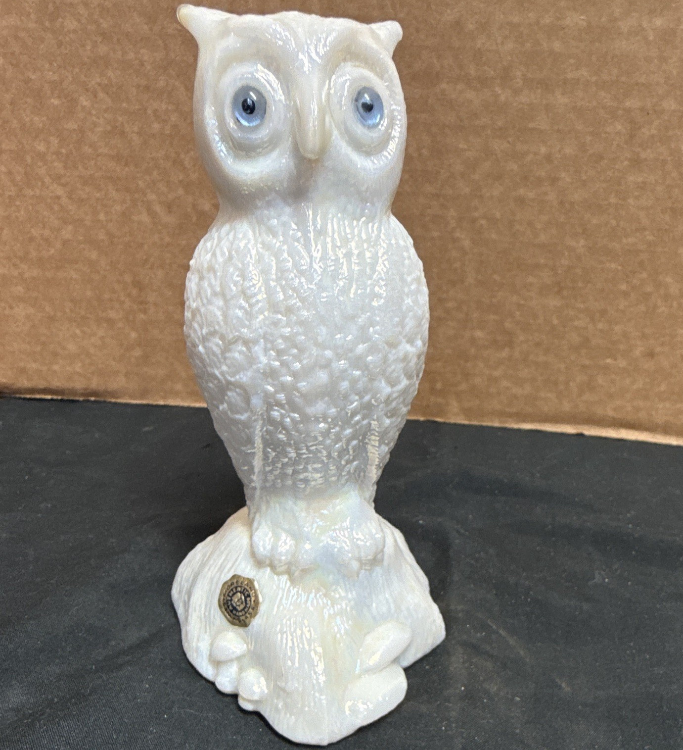 Vintage Westmoreland Glass iridescent pearl white owl
