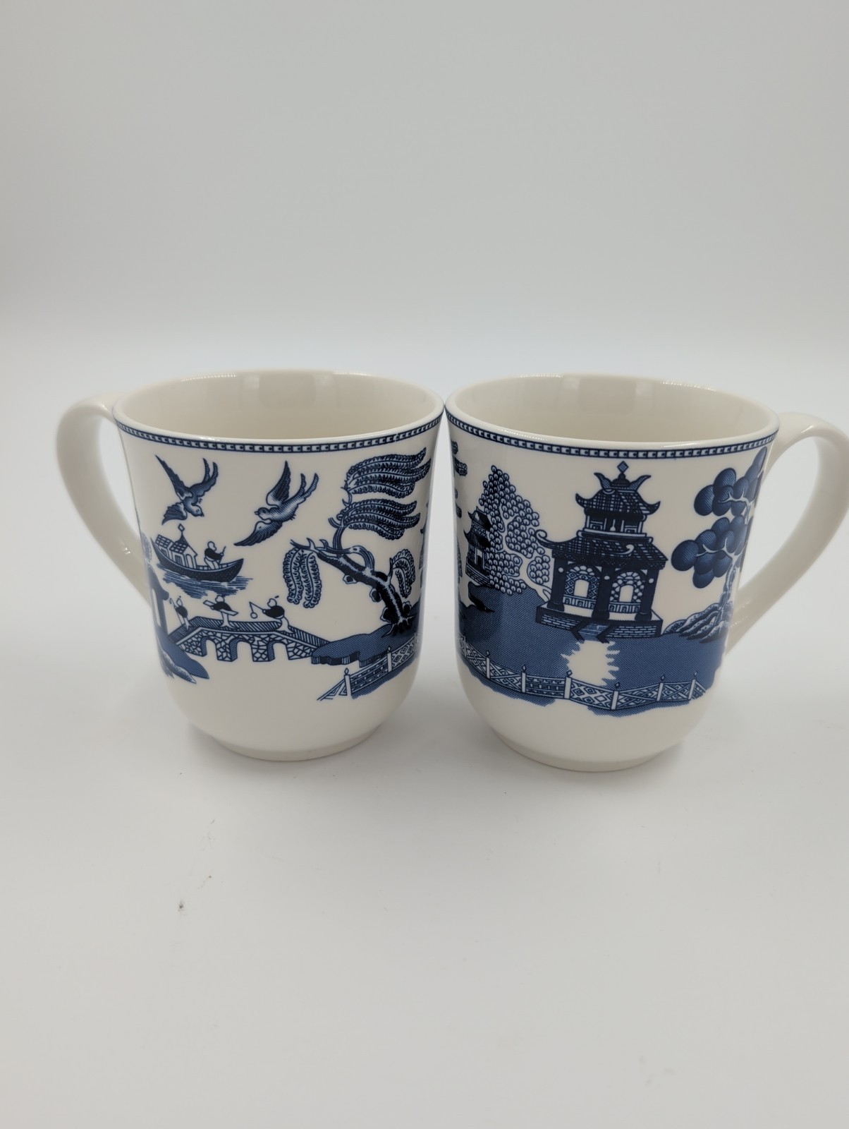 Johnson Bros Blue Willow Scenic Coffee Mugs Set of 2 England 1883 China