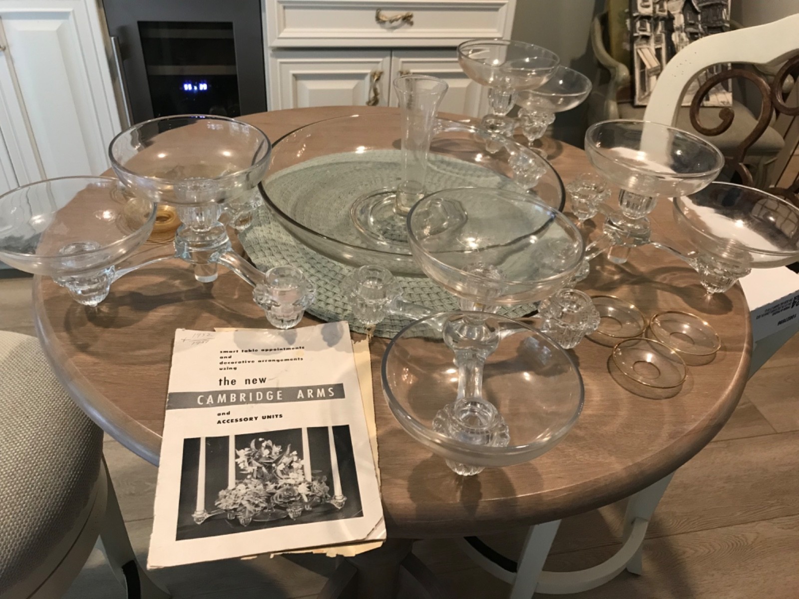 RARE Cambridge Arms 14 pc Set, 4 arms, 8 nappies,large bowl and peg vase