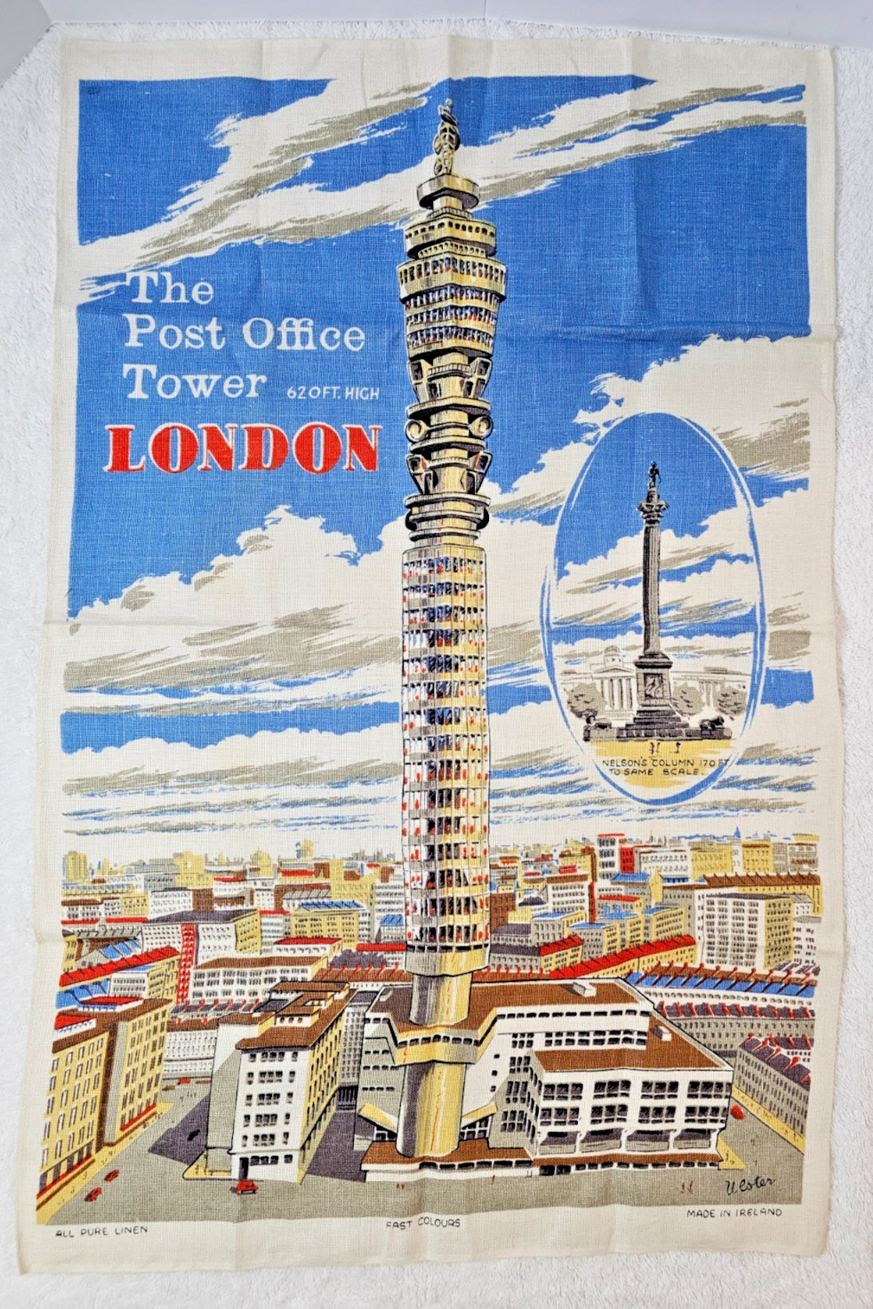 VTG London Post Office Tower Linen Souvenir Tea Towel Made in Ireland 1960's VTG London Post Office Tower Linen Souvenir Tea Towel Made in Ireland 1960's