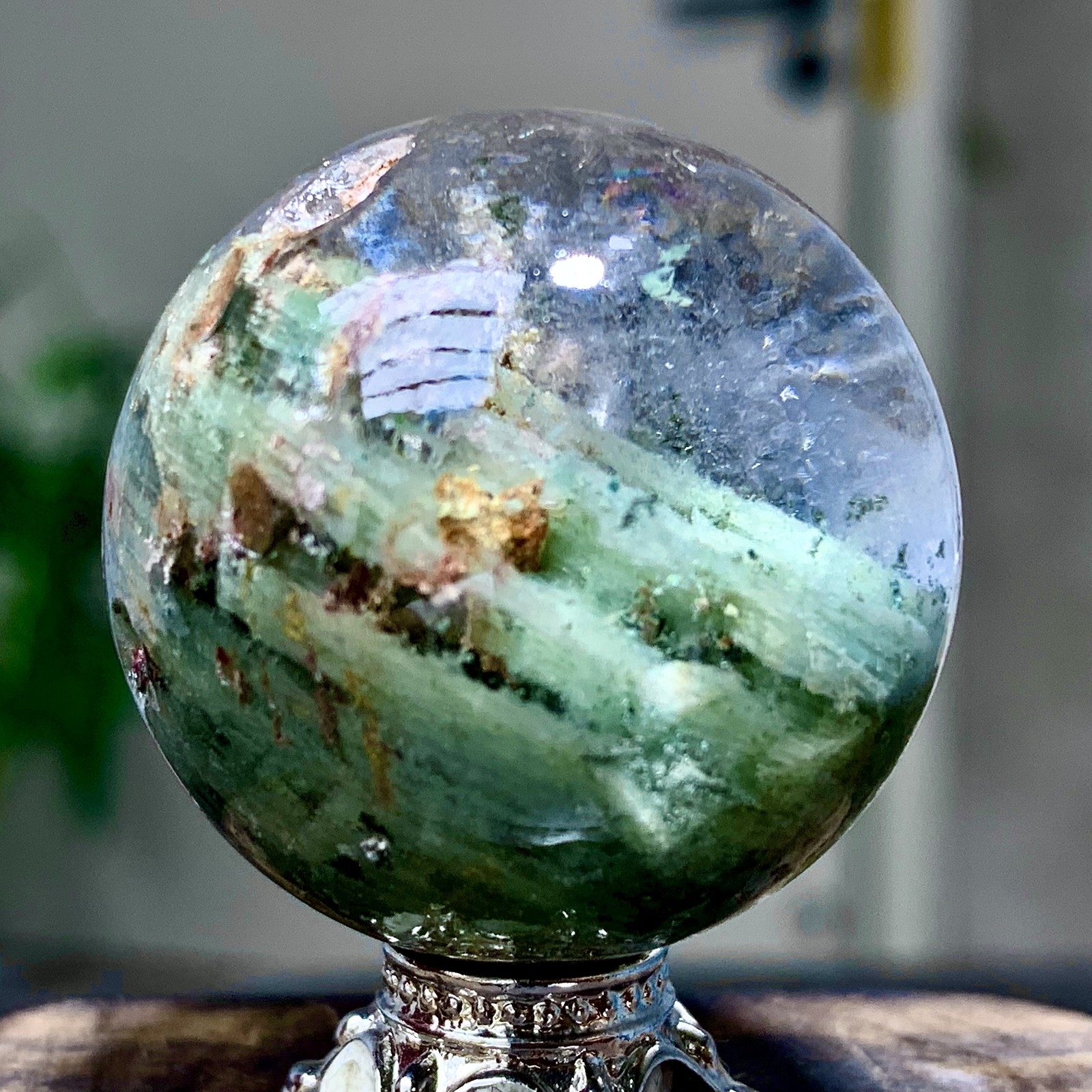 47G Natural Green Ghost Crystal Quartz Ball Crystal Sphere Mineral Specimen