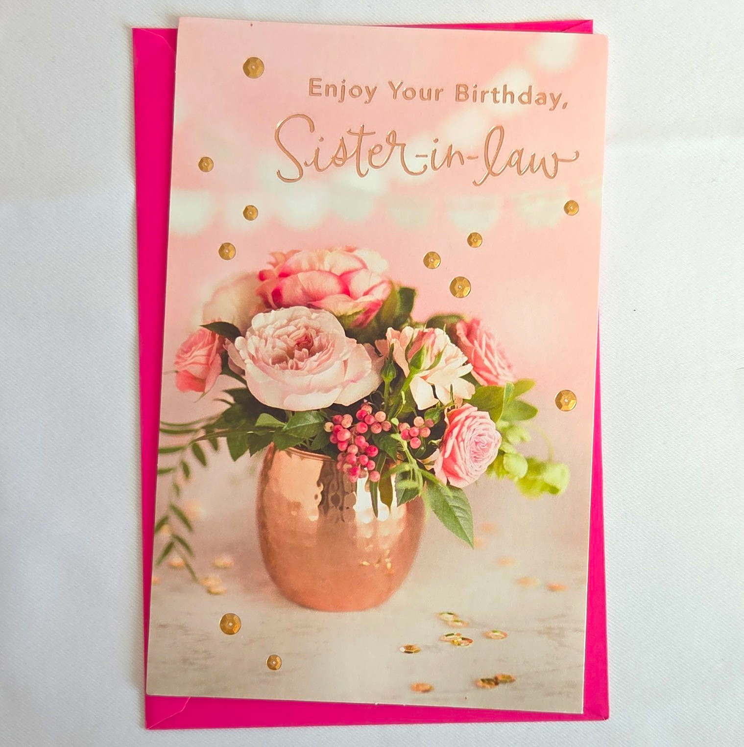 American Greetings Sister-in-Law Birthday Greeting Card with Pink Envelope