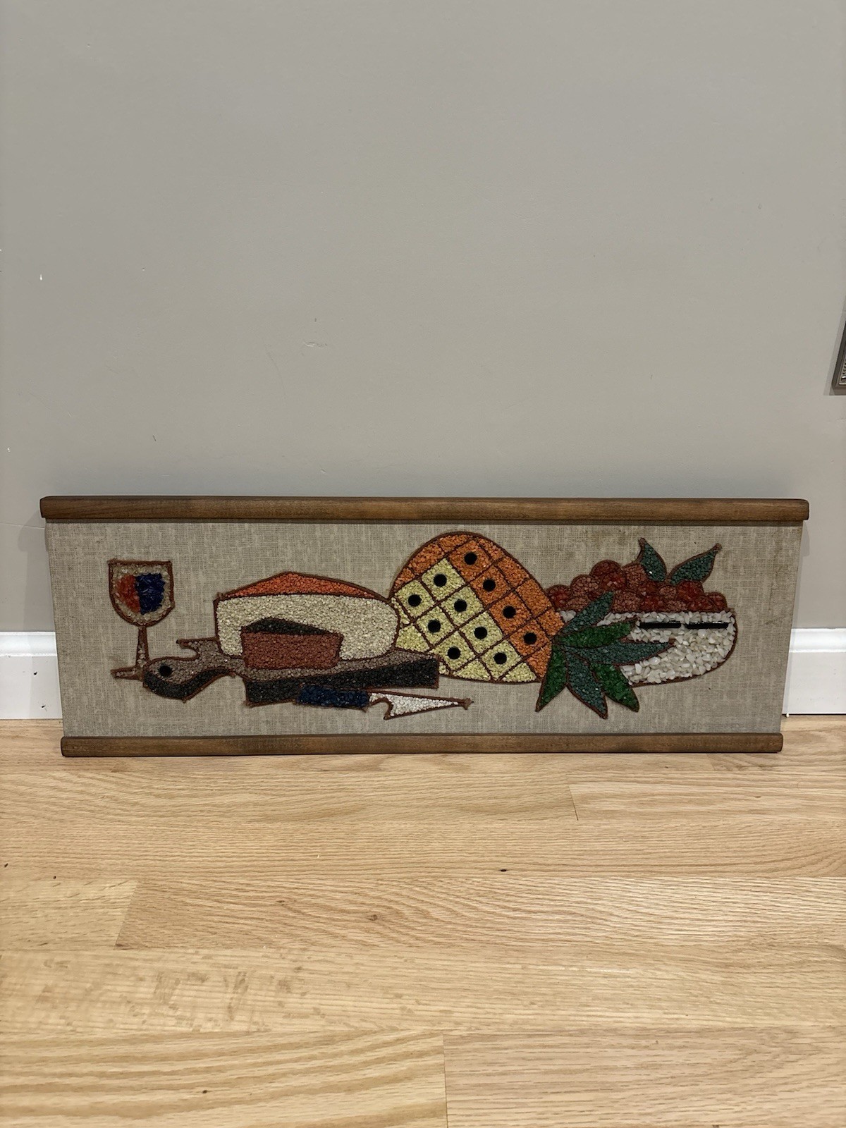 Vintage MCM Gravel Pebble Mosaic Wall Art Pineapple Wine Kitchen Decor