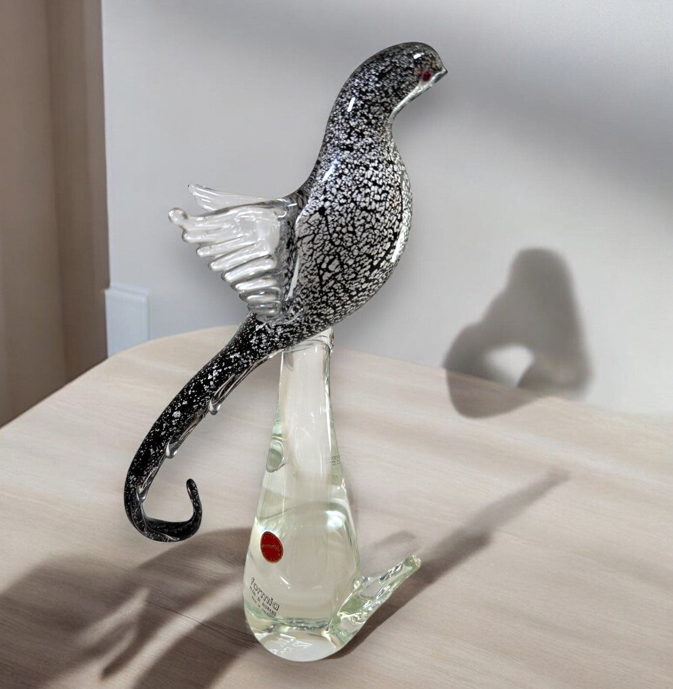 Genuine Murano Glass Black Sickle-Billed Bird of Paradise Limited Edition Signed