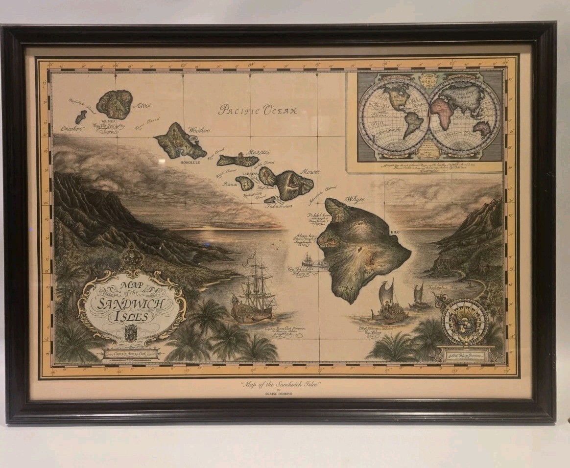Framed Vintage Of The Sandwich Islands By Blaise Domino Framed Vintage Of The Sandwich Islands By Blaise Domino