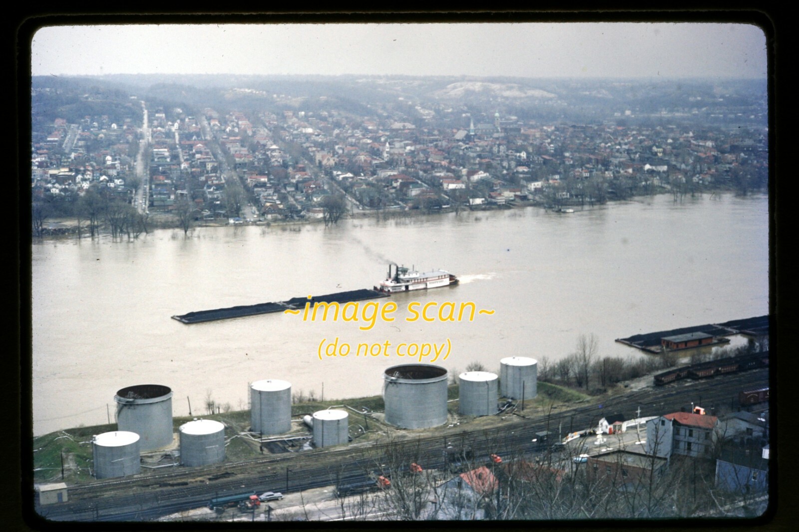 Kodachrome Slide of Coal Barge on the Ohio River at Cincinnati OH in 1956