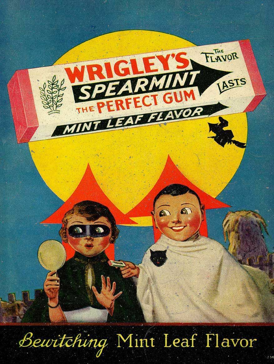 1929 WRIGLEYS CHEWING GUM HALLOWEEN HEAVY DUTY USA MADE METAL ADVERTISING SIGN 1929 WRIGLEYS CHEWING GUM HALLOWEEN HEAVY DUTY USA MADE METAL ADVERTISING SIGN
