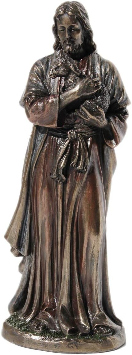 Jesus Holding a Lamb Cold Cast Bronze Statue Religious Figurine Collectible