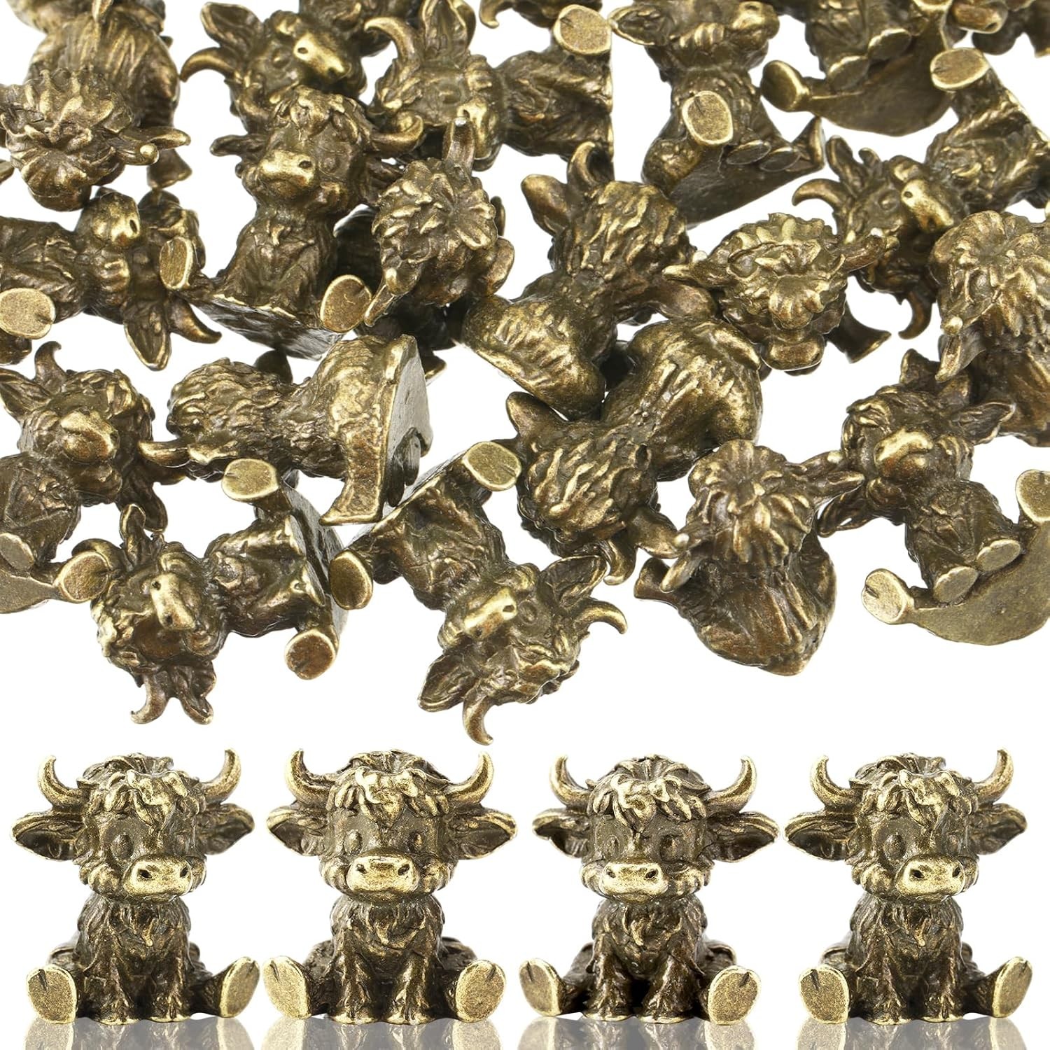 24 Pcs Mini Metal Highland Cow Figurines Vintage Brass Highland Cow Miniatures