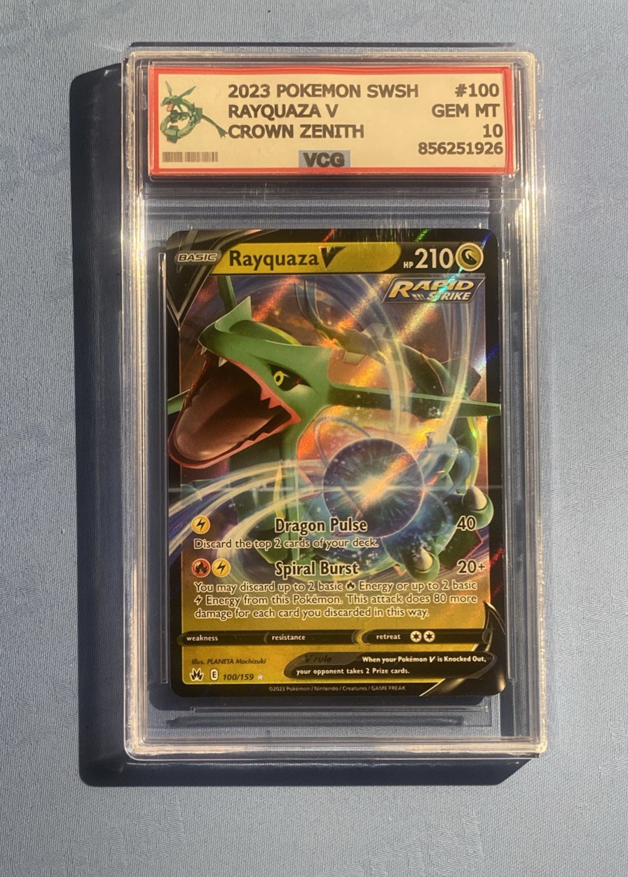 2023 Rayquaza V 100/159 Slab Pokemon SWSH Crown Zenith VCG 10 NO PSA BGS 🧸🎁