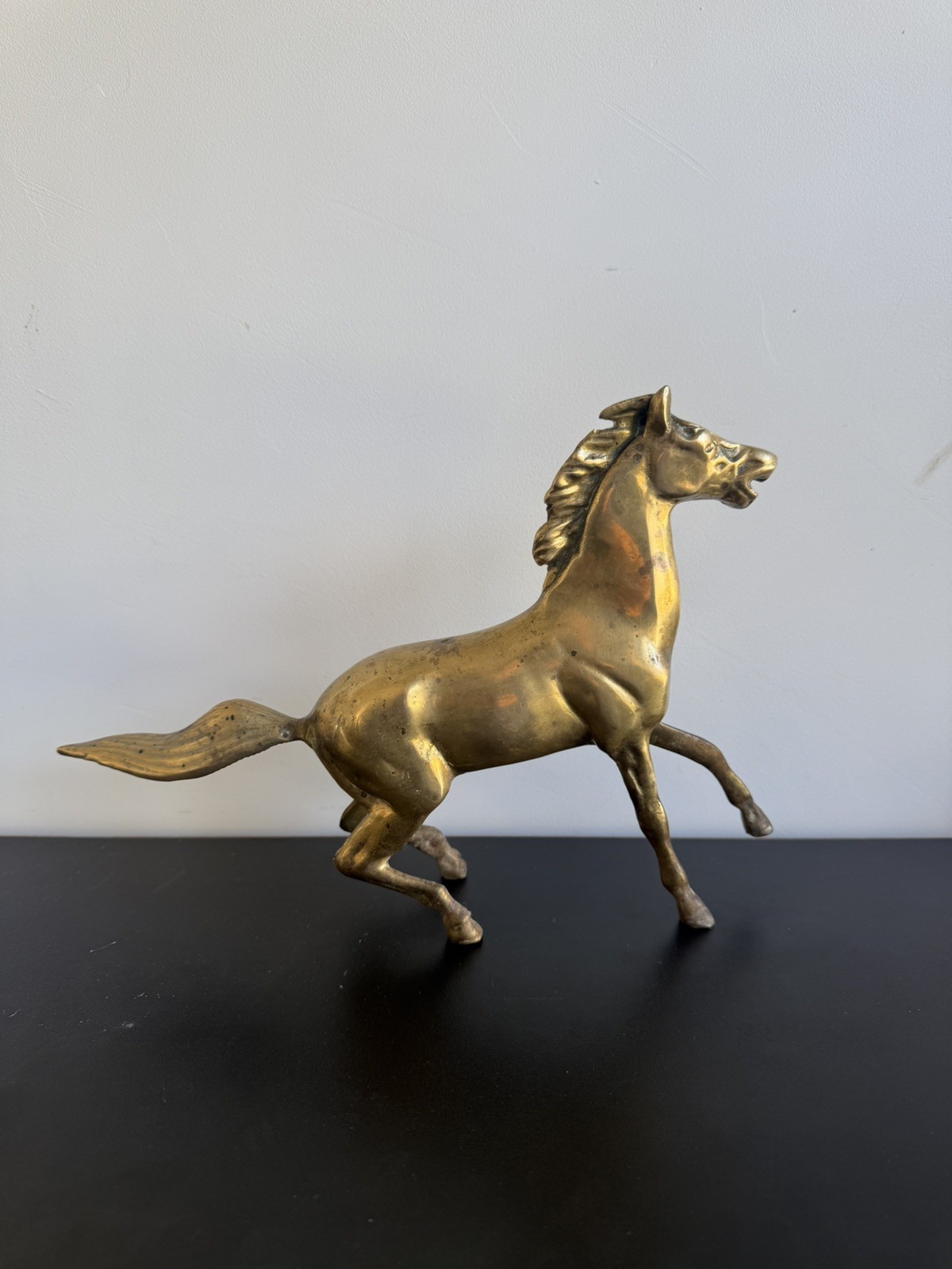 Vintage Solid Brass Horse Figurine Sculpture Equestrian Mustang MCM Decor