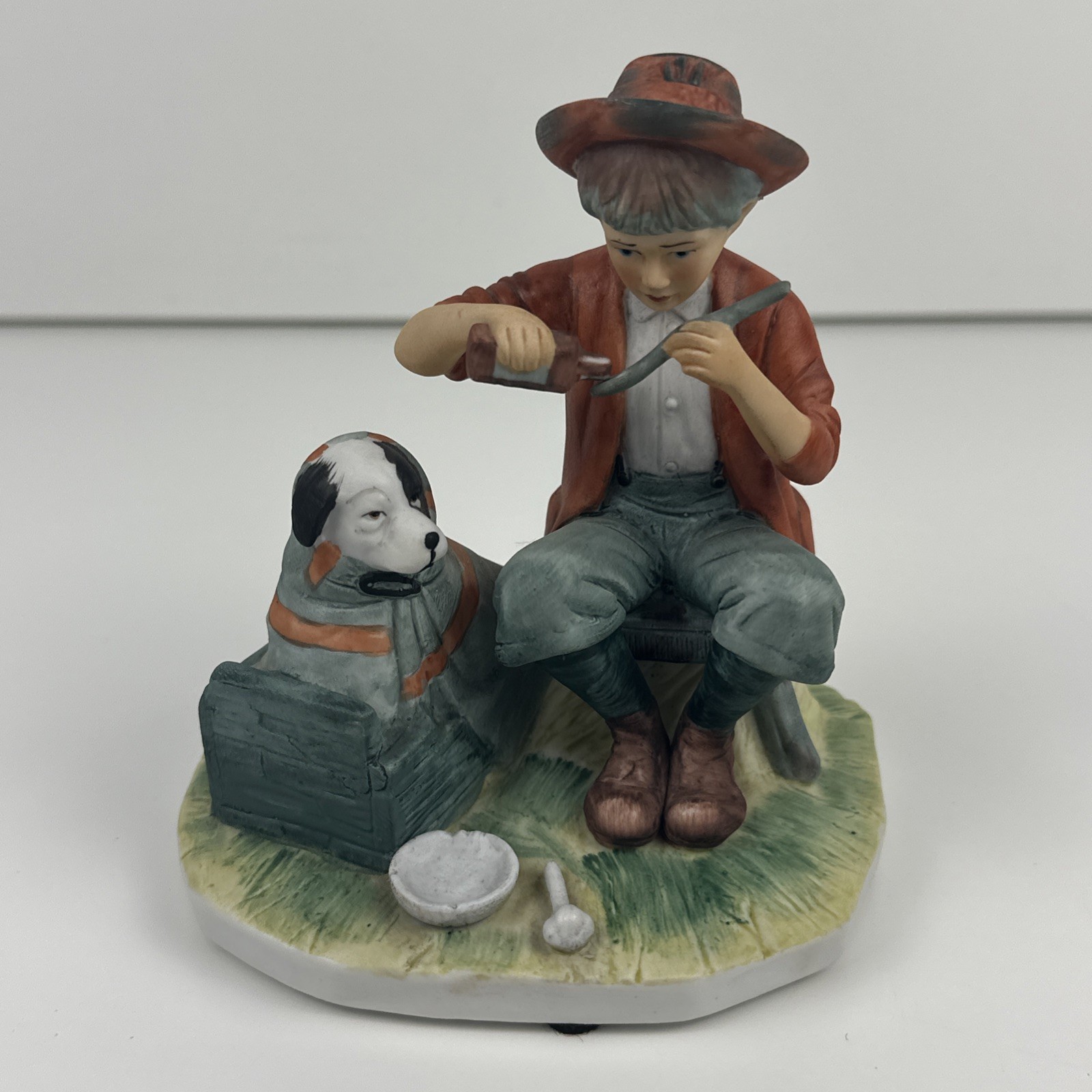 Gorham Norman Rockwell Figurine Pride of Parenthood Boy &His Dogs 1985 Ceramic Gorham Norman Rockwell Figurine Pride of Parenthood Boy &His Dogs 1985 Ceramic