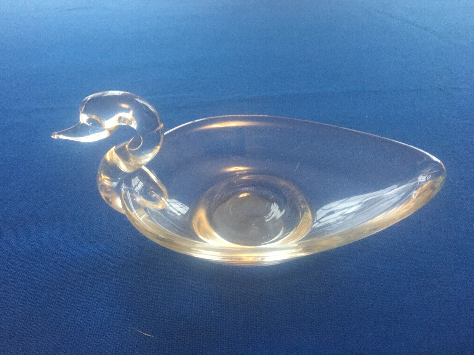 Vintage Handblown Art Glass Swan Clear Trinket Dish Candy Nut Bowl  