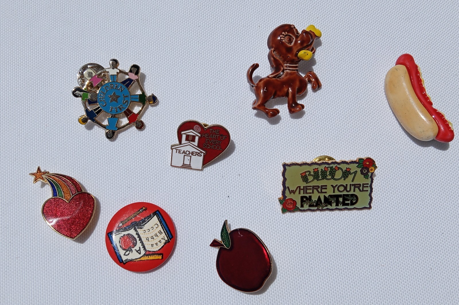 Vintage Children First Lapel Pin~Teachers ~Apple ~Puppy~Hot Dog - Pin  Lot