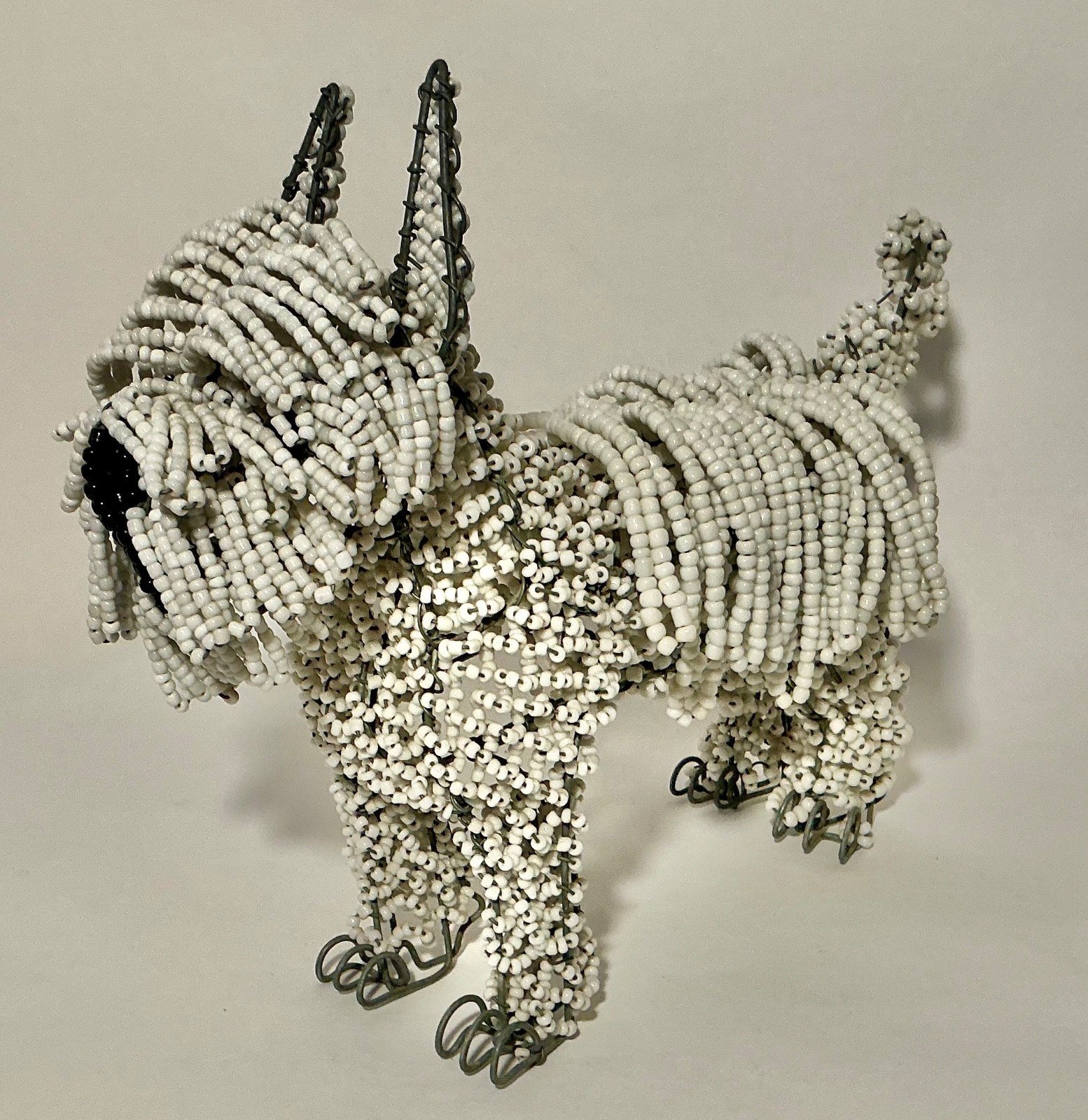 Hand Made Beaded Bull Terrier Figure Black & White Beaded Dog Made in Zambia