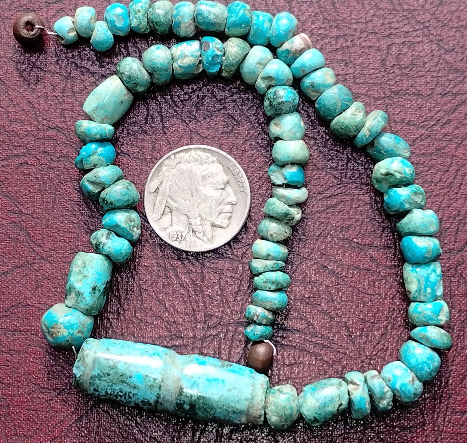 Olmec Pre-columbian Mesoamerican Turquoise  Beaded Necklace Indian Artifact