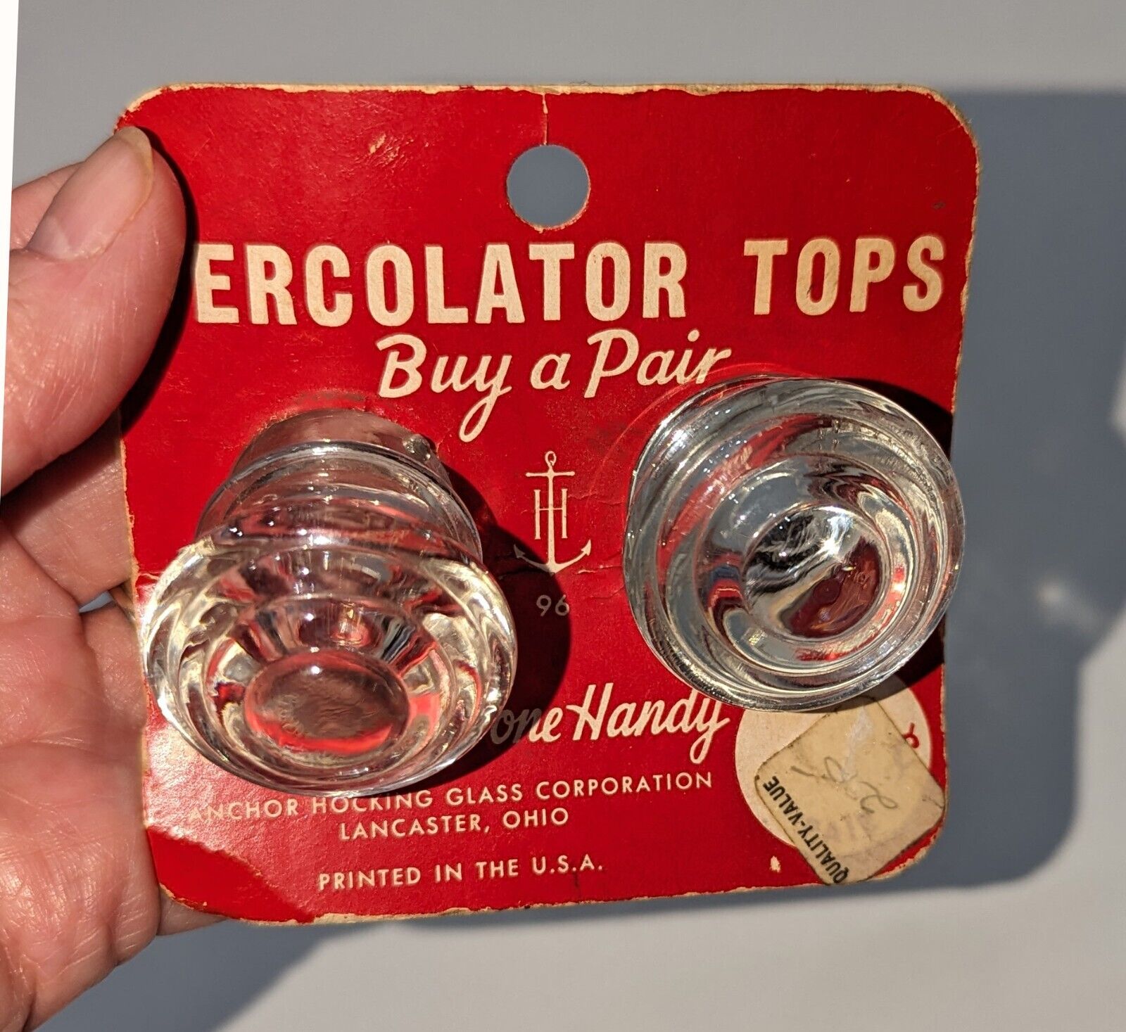 Vintage Pair Anchor Hocking Glass Coffee Percolator Pot Top On Original Card NOS