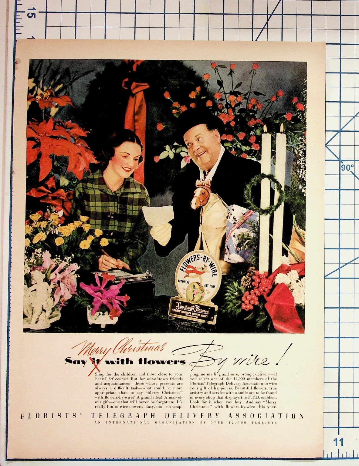 Vintage FTD Flowers-By-Wire Christmas Magazine Ad Ephemera 1930s