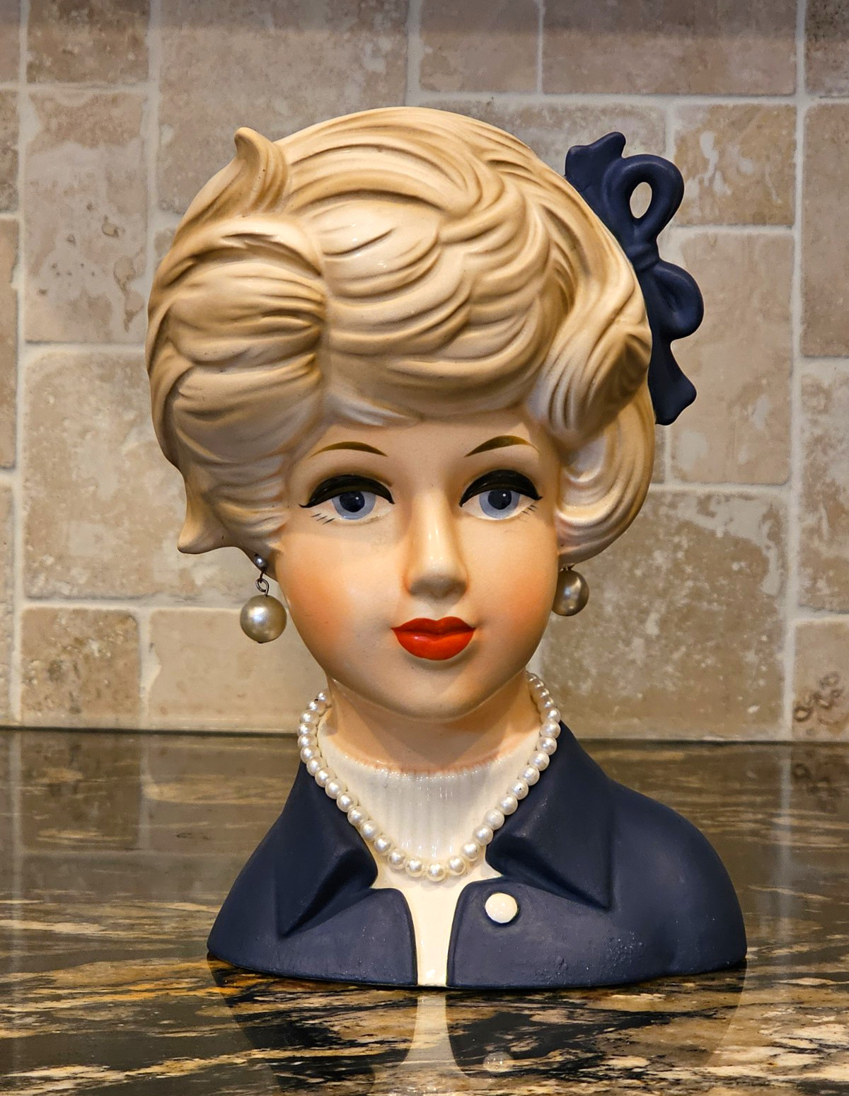 Vintage Lady Head Vase Napcoware C8498 With Pearls 8.5 inch