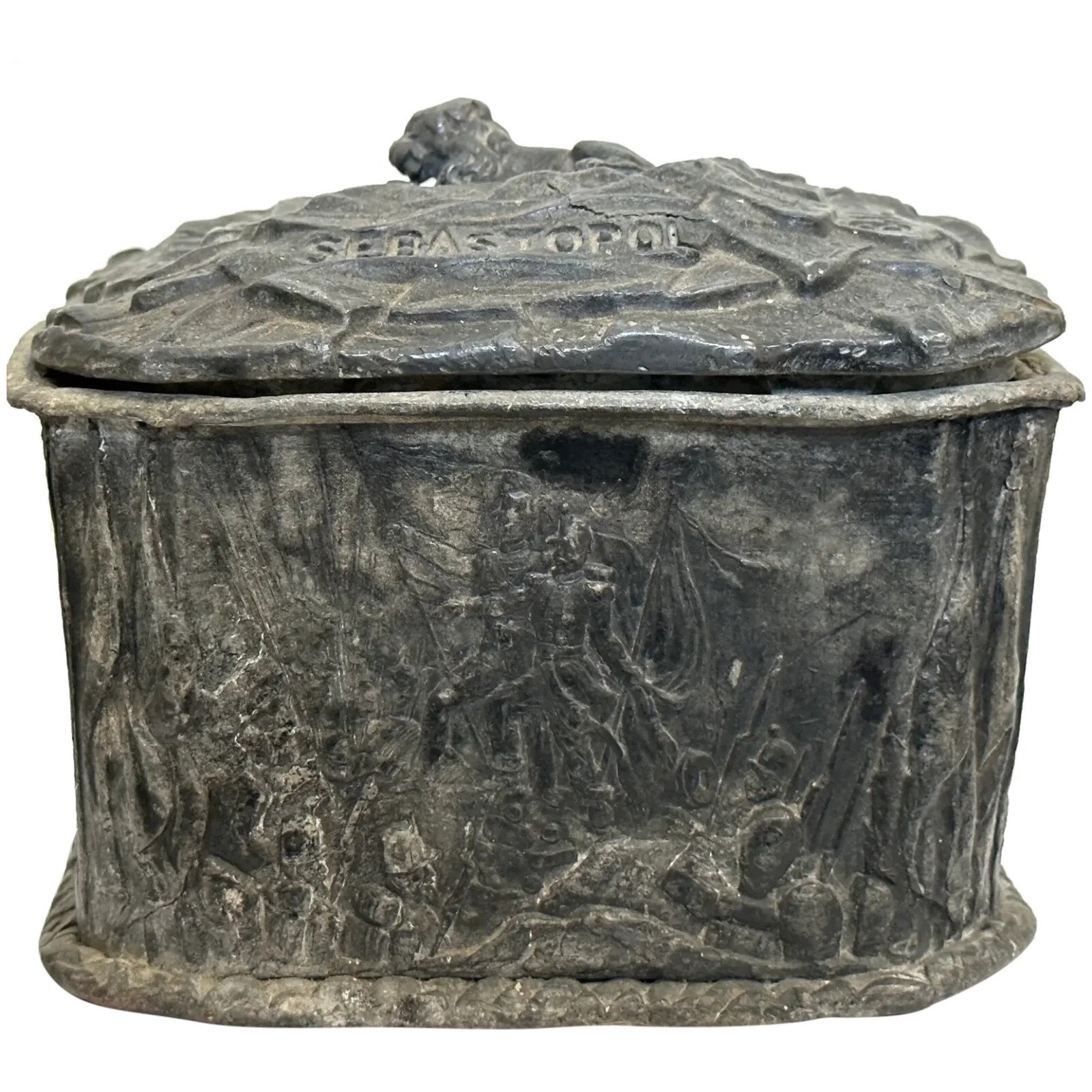 Early Victorian Small Lead Military Land Sea Victory Crimea War Tobacco Box