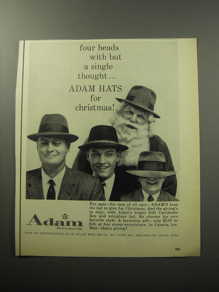 1957 Adam Hats Ad - Four heads with but a single thought