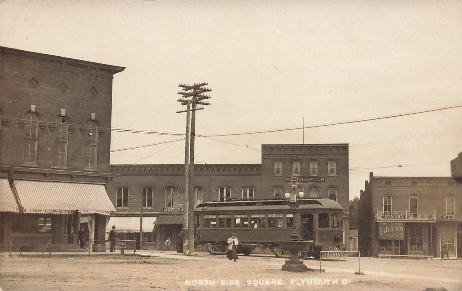 LP45 Plymouth Ohio North Side Square Street Car Trolley  RPPC Postcard