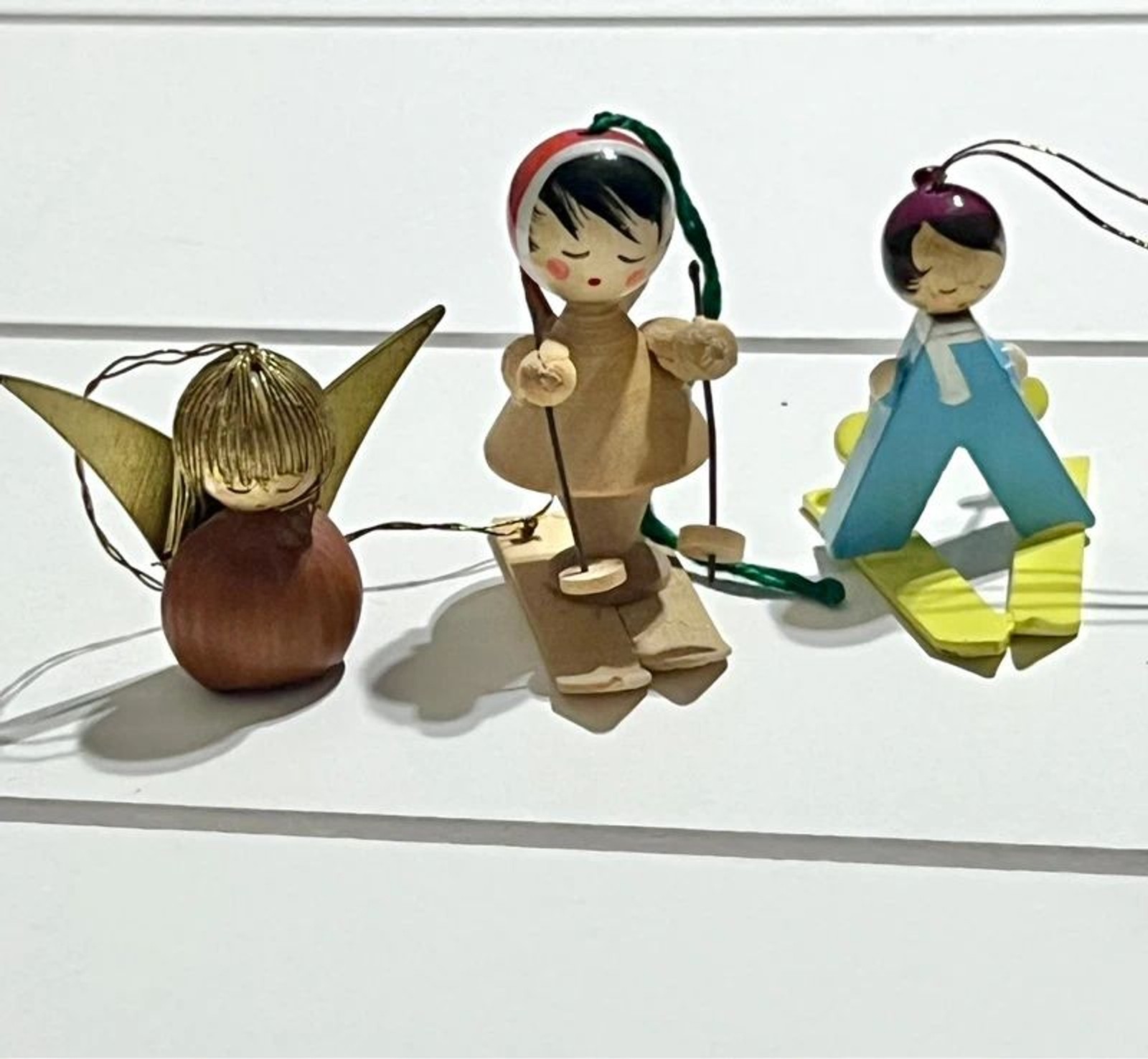Vintage European Folk Art Wooden Ornaments Set of 3