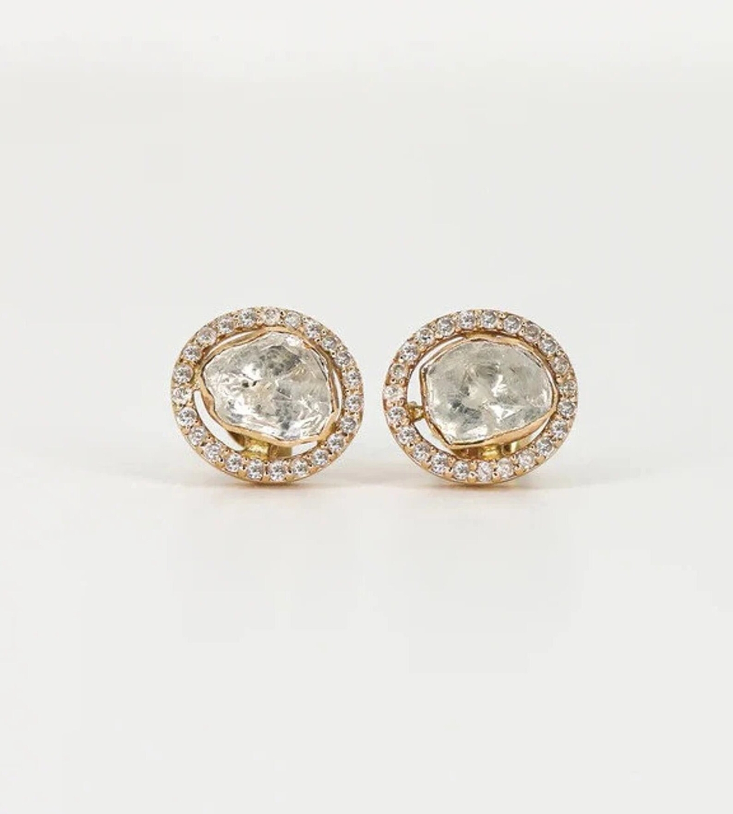 Diamond Polaki Silver Sterling Silver 925 Stud, Polki Jewelry, Pave Diamond Ring